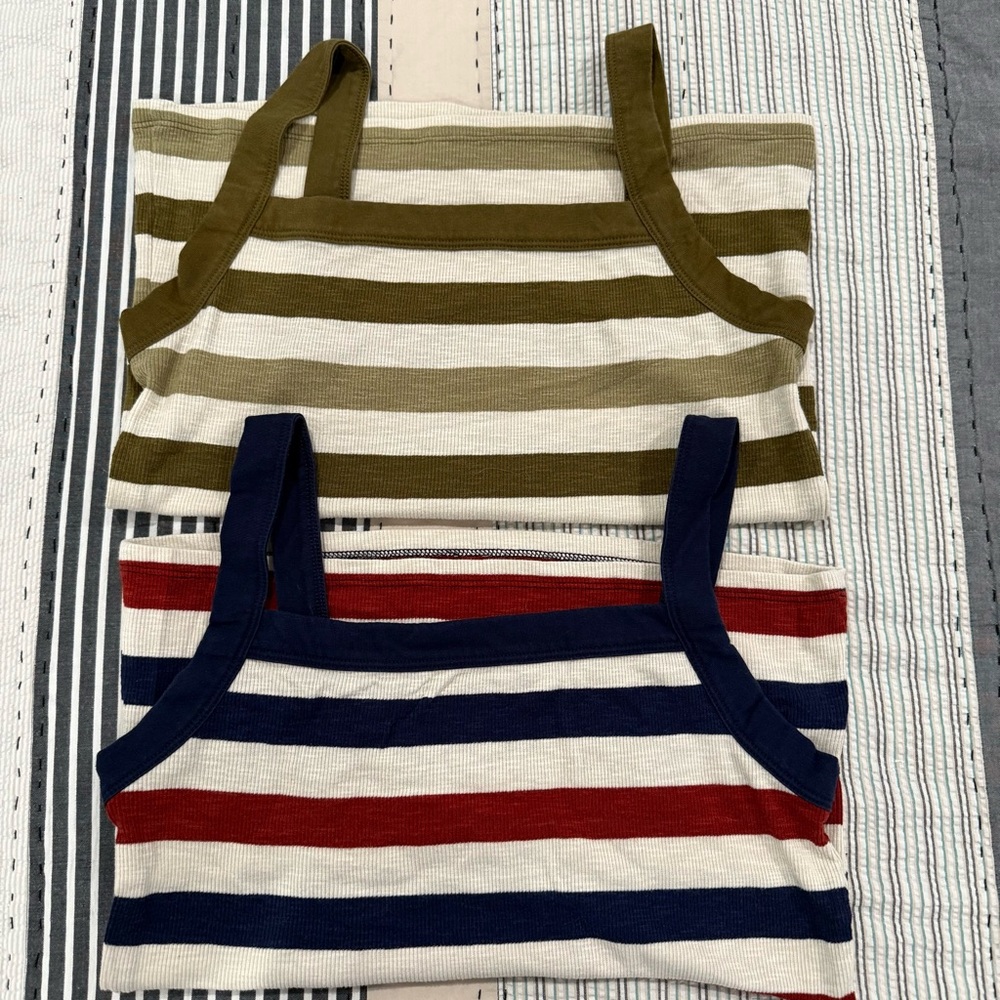 🛍️ Pair of Gap Striped Tank Tops Olive and Cream Blue, Red Cream